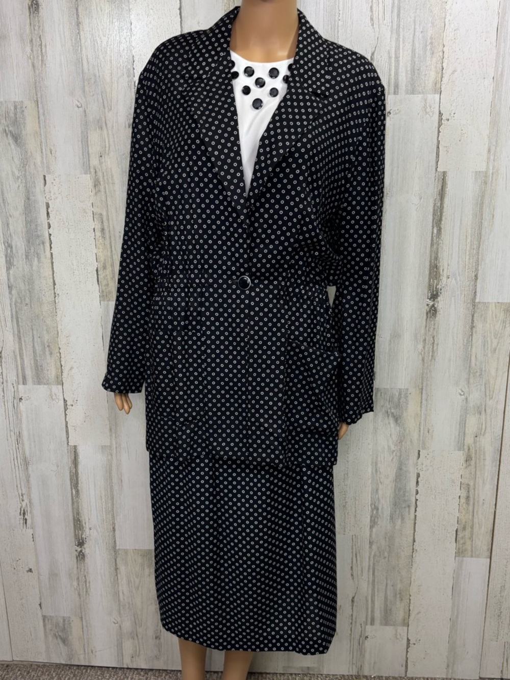 Jo Hardin Vintage 80’s Black Polka Dot Three-Piece‎ Skirt Suit